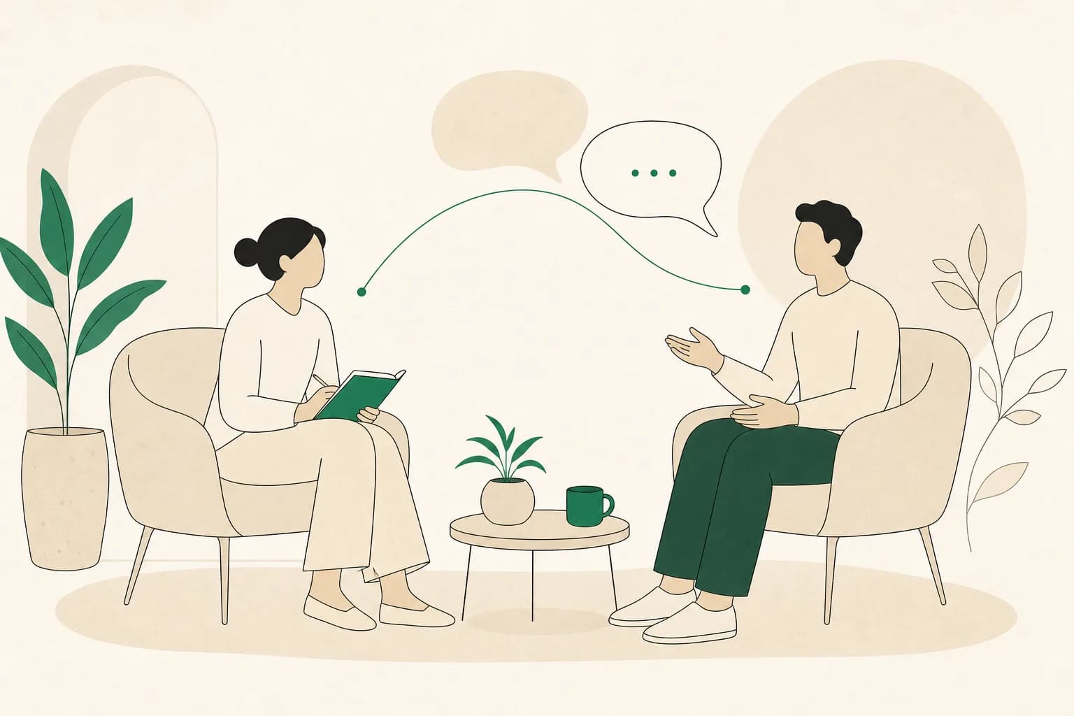 Two people in a calm coaching conversation