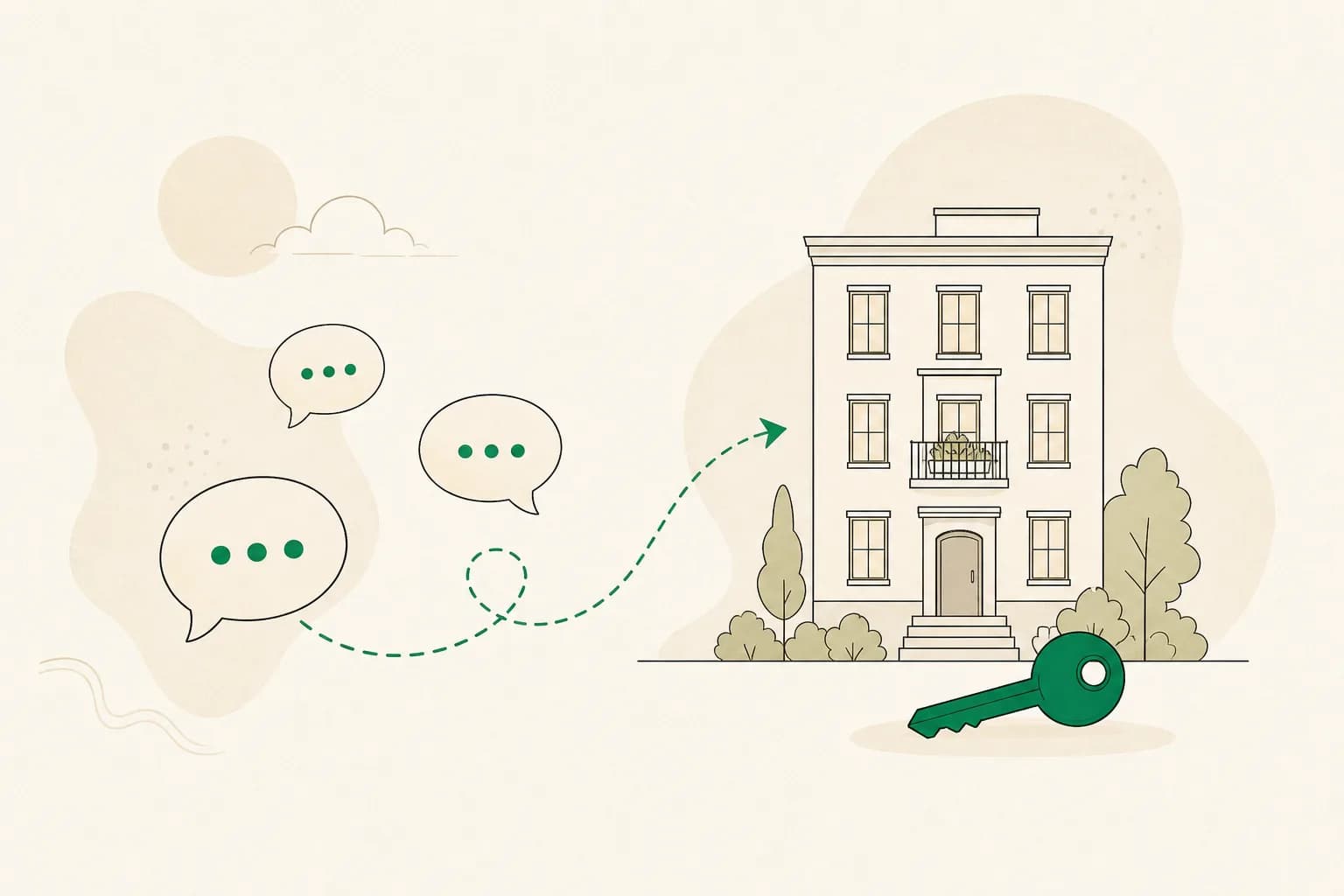 Messages travelling toward a building beside a key